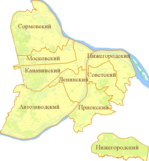 Схема городских районов г. Нижнего Новгорода