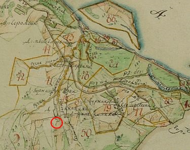 Река Левинка на плане генерального межевания Нижегородской губернии (1778-1791 гг.) с указанием ориентировочного местоположения участка обследования